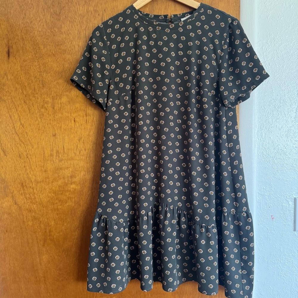 LOFT Tan and Green Ruffled Mini Sundress